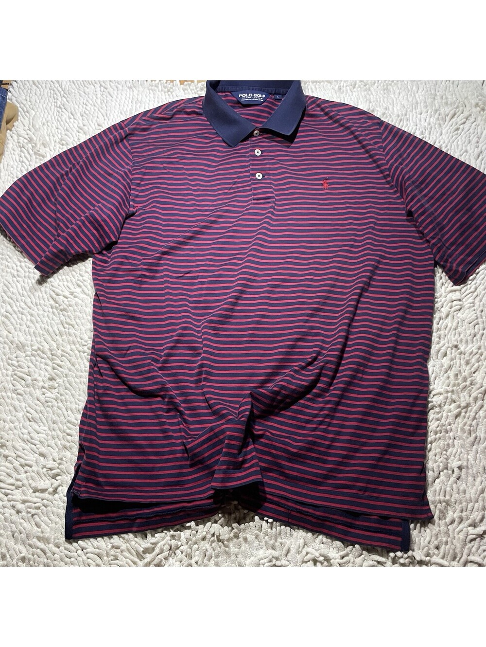 Polo Golf Ralph Lauren Mens Shirt Size L Short Sleeve Red Blue Striped *READ*